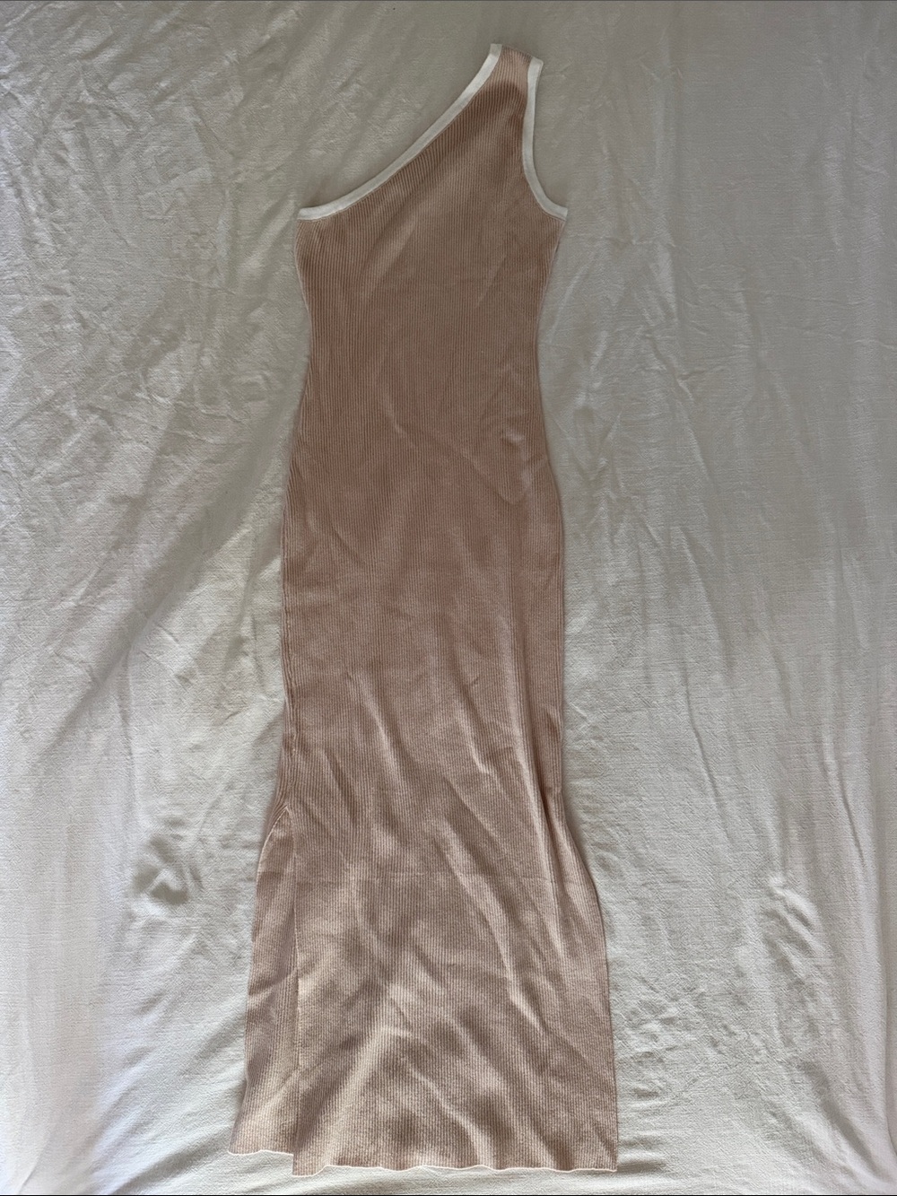 One-Shoulder Maxi Dress in Blush with White Trim